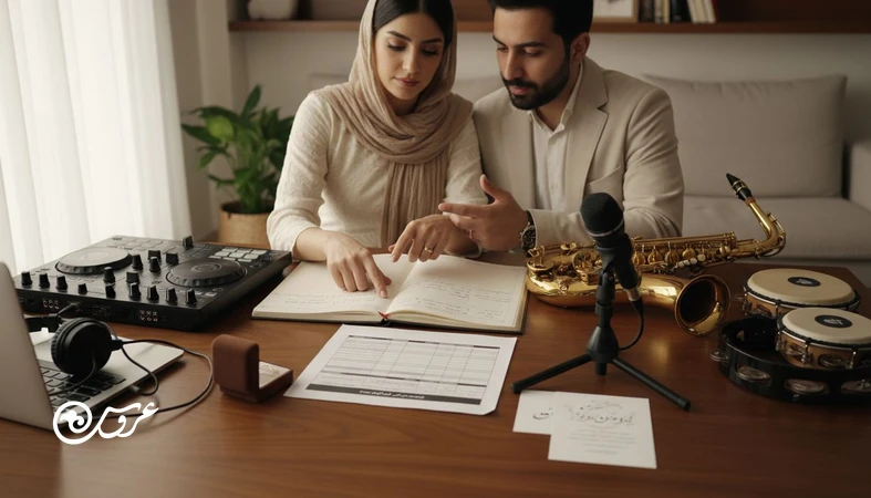 مقایسه دی جی یا گروه موسیقی عروسی در یک صحنه برنامه ریزی با بررسی هزینه موسیقی عروسی و انتخاب مناسب مراسم