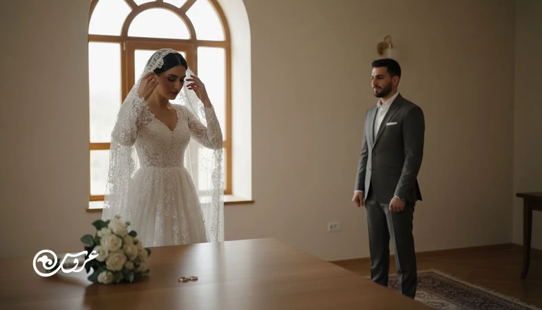 عروس کنار پنجره با نور طبیعی برای سناریوی عکاسی عروسی و ثبت عکس طبیعی عروسی بدون ژست مصنوعی