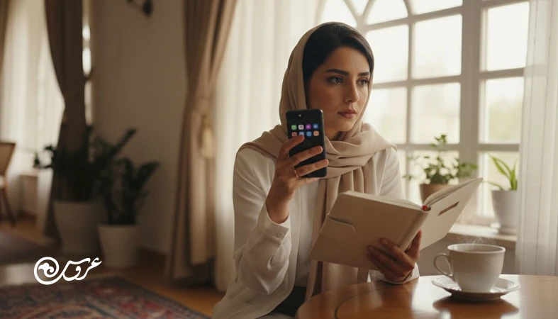 عروس در حال برنامه‌ریزی مراسم با چهره‌ای کمی مضطرب؛ تصویر مرتبط با حساسیت قبل از عروسی و استرس قبل از ازدواج