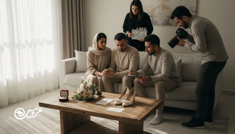 سناریوی تصویربرداری روز عروسی با شات‌لیست و زمان‌بندی؛ جزئیات حلقه و دسته‌گل کنار برنامه فیلمبرداری در نور طبیعی