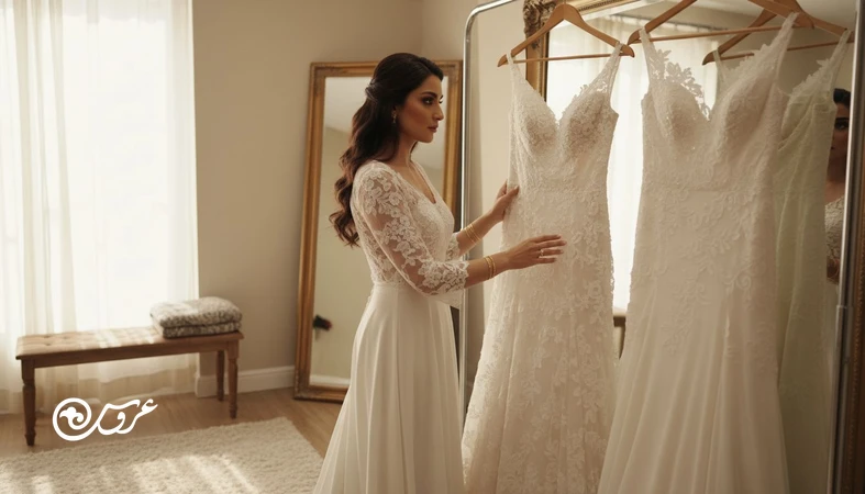 عروس ایرانی در اتاق پرو در حال انتخاب لباس؛ نمایش ناهماهنگی استایل عروس با شخصیت و تلاش برای انتخاب آگاهانه
